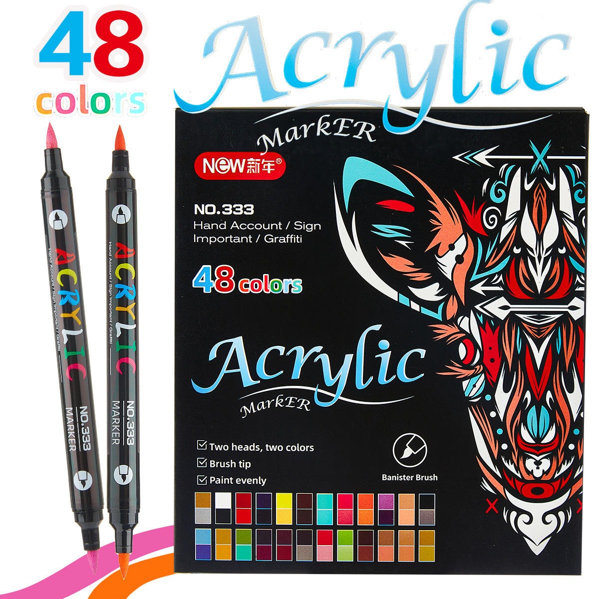 Waterproof DualTip Acrylic Marker Set