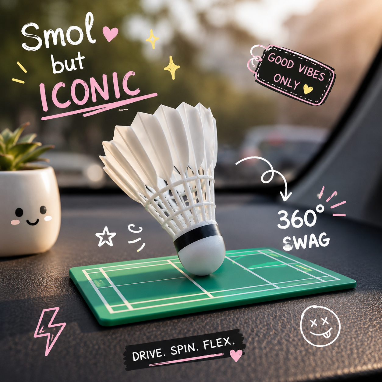 Sporty 360° Swivel Shuttlecock Dashboard Figurine