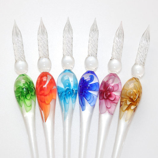 3D Floral Crystal Glass Dip Pen for Drawing & Writing