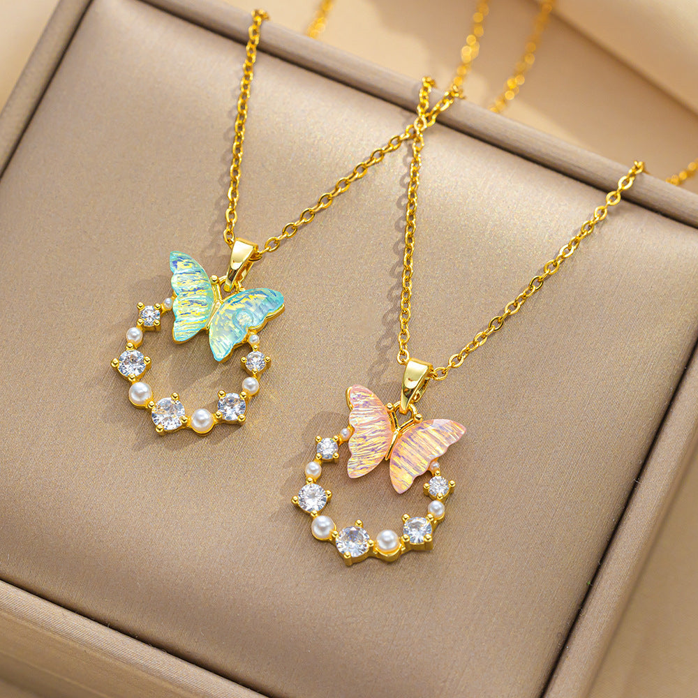 New Butterfly 18k Gold-Plated Zircon Necklace
