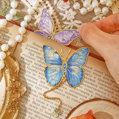 Colorful Butterfly Metal Crafts Bookmark With Pendant