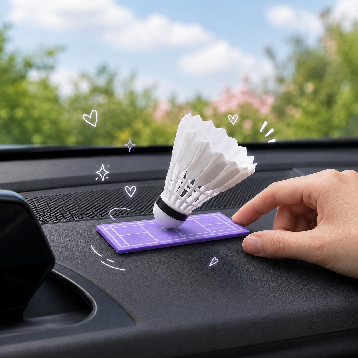 Sporty 360° Swivel Shuttlecock Dashboard Figurine