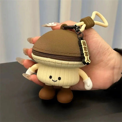 Cute Mushroom Silicone Mini Storage Keychain Bag