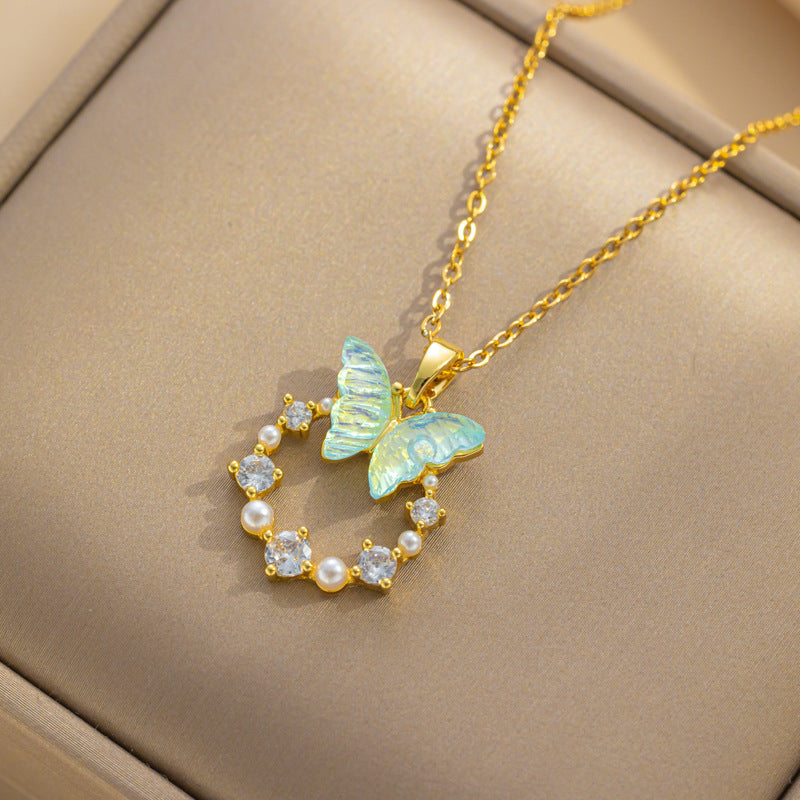 New Butterfly 18k Gold-Plated Zircon Necklace