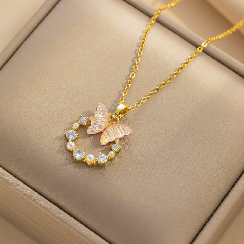 New Butterfly 18k Gold-Plated Zircon Necklace
