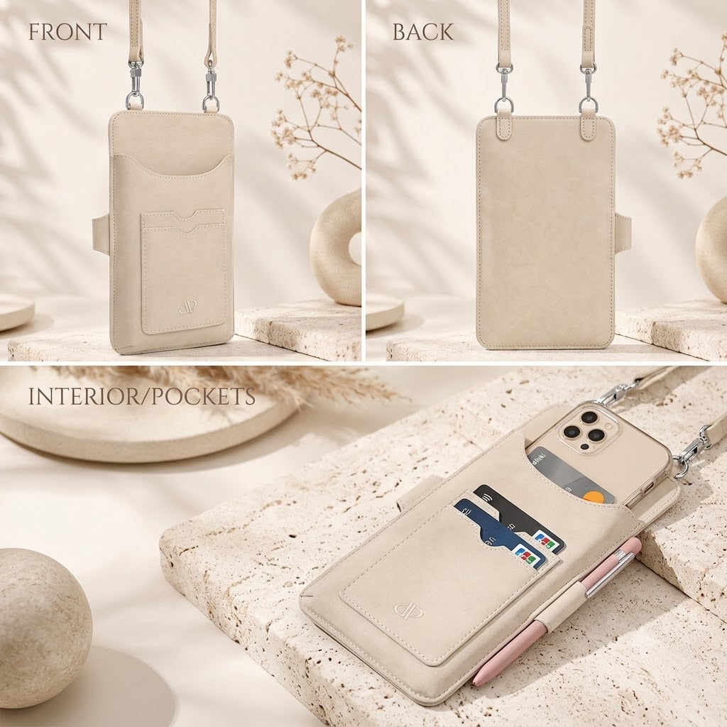 Luxury Beige Pearl Angeli Crossbody Phone Bag