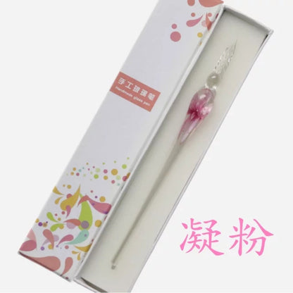 3D Floral Crystal Glass Dip Pen for Drawing & Writing