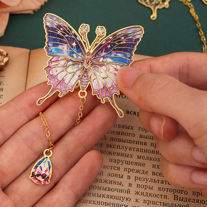 Colorful Butterfly Metal Crafts Bookmark With Pendant