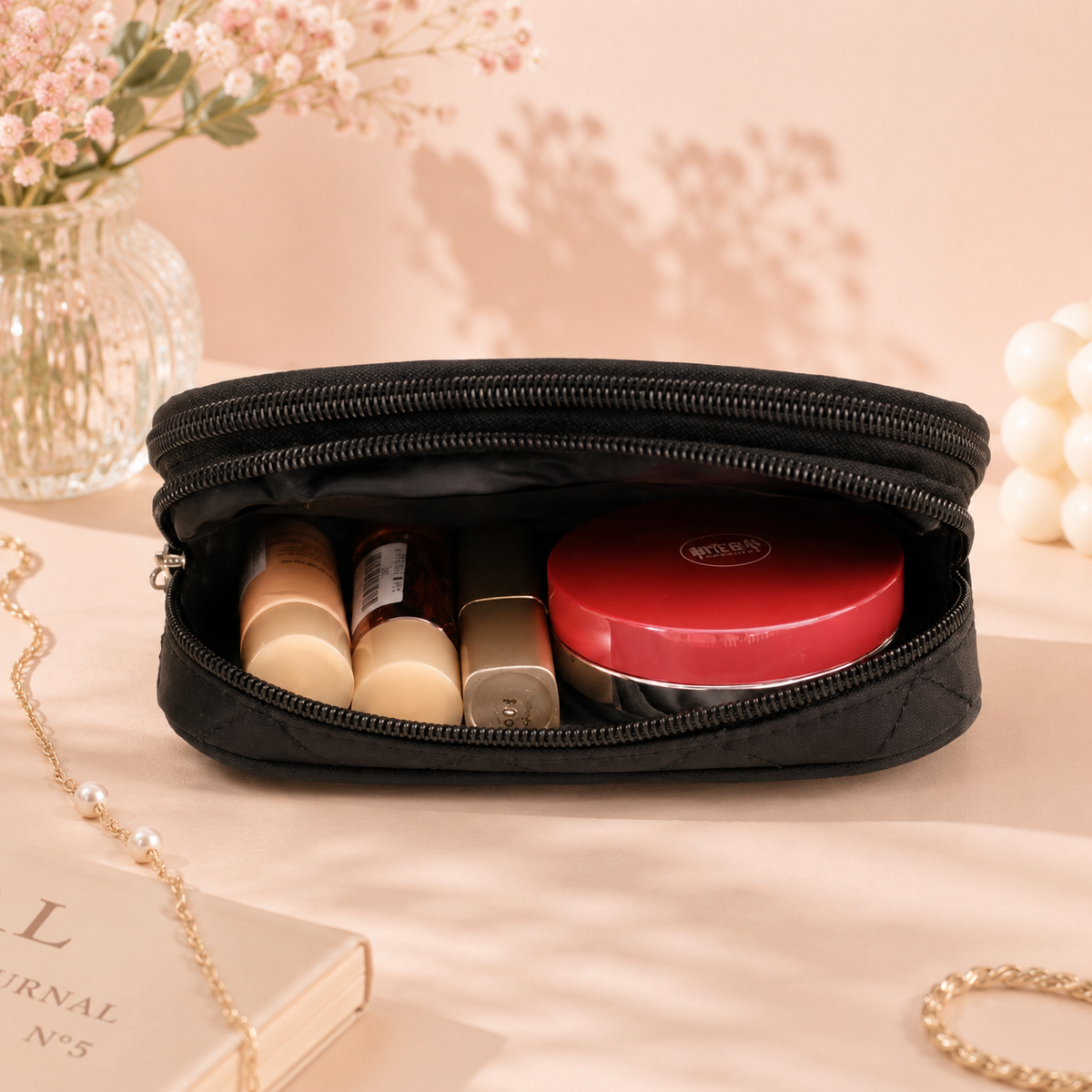 Luxury Quilted Travel Cosmetic Bag