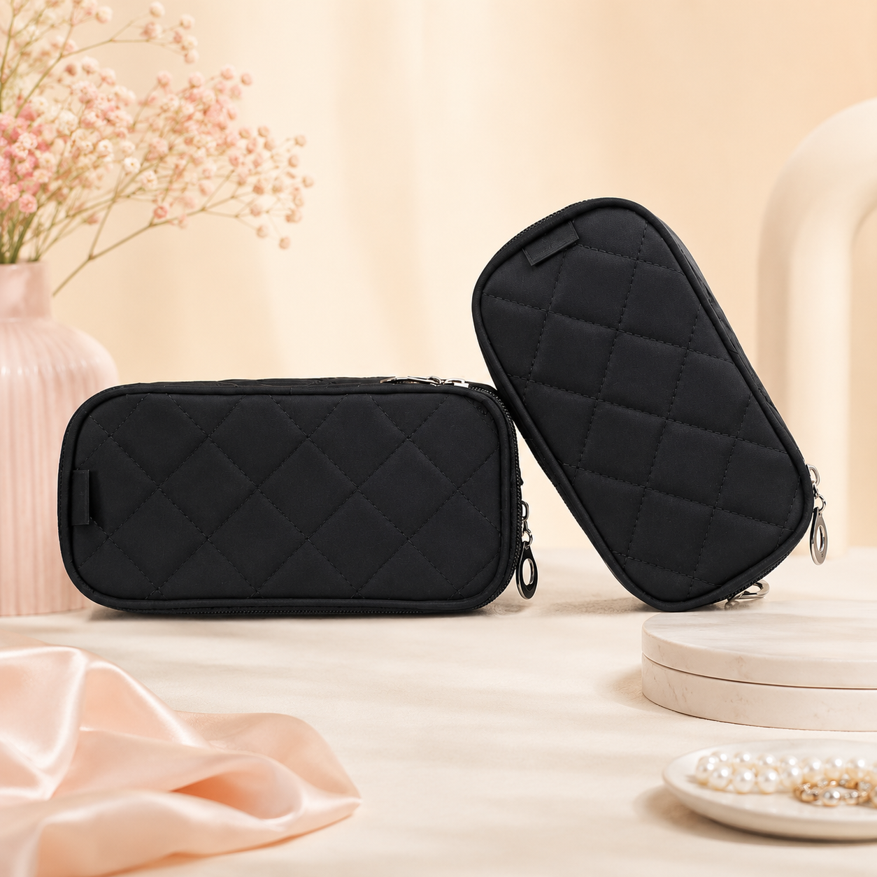 Luxury Quilted Travel Cosmetic Bag