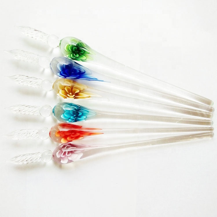 3D Floral Crystal Glass Dip Pen for Drawing & Writing