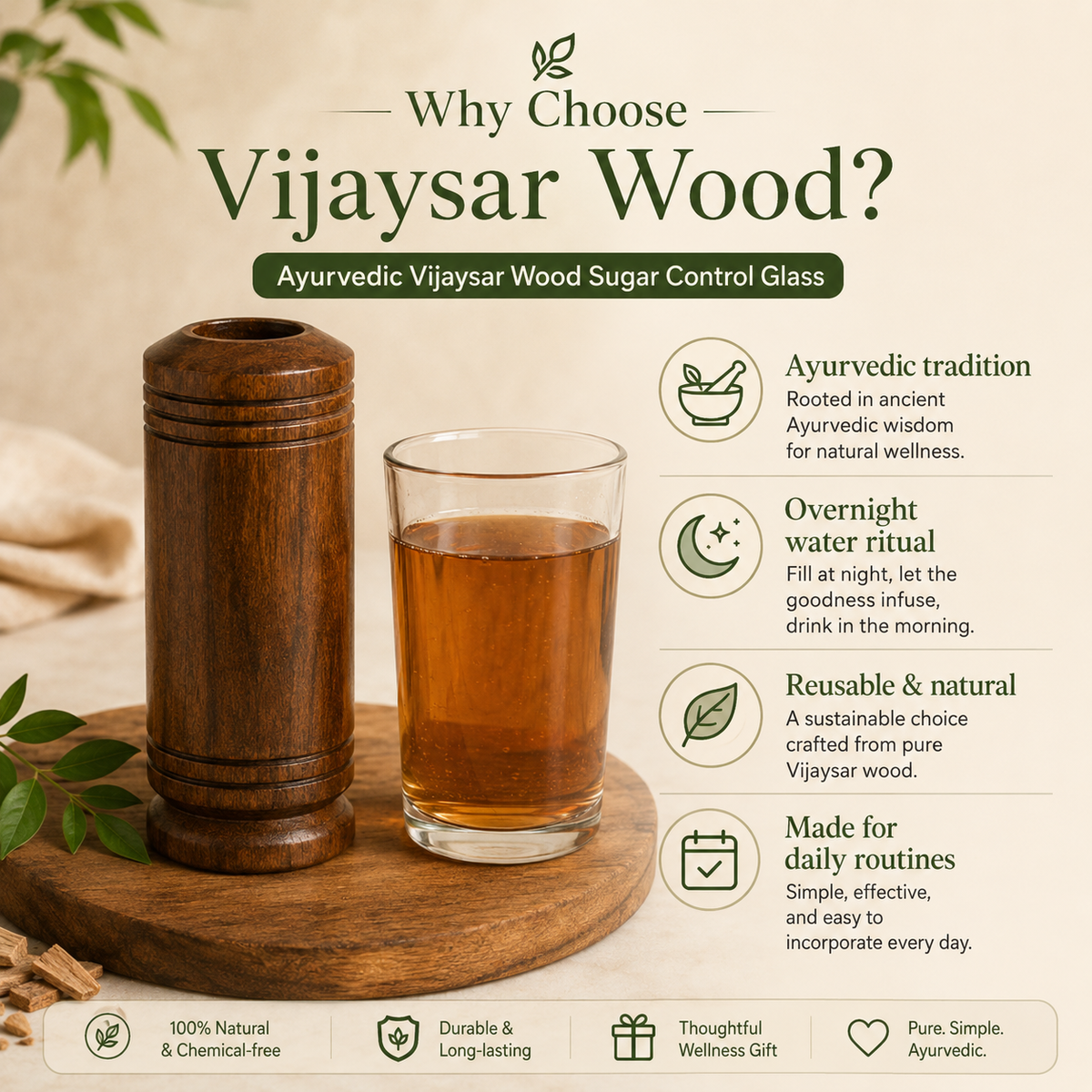🌿Ayurvedic Vijaysar Wooden Sugar Control Glass ✨