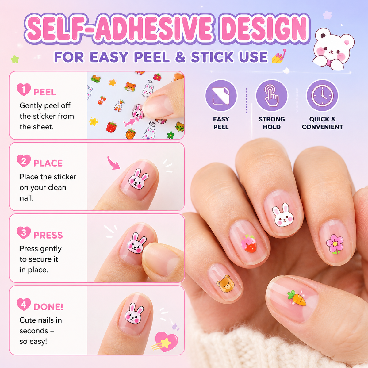 Glowing Cute Nail Stickers - Self Adhesive