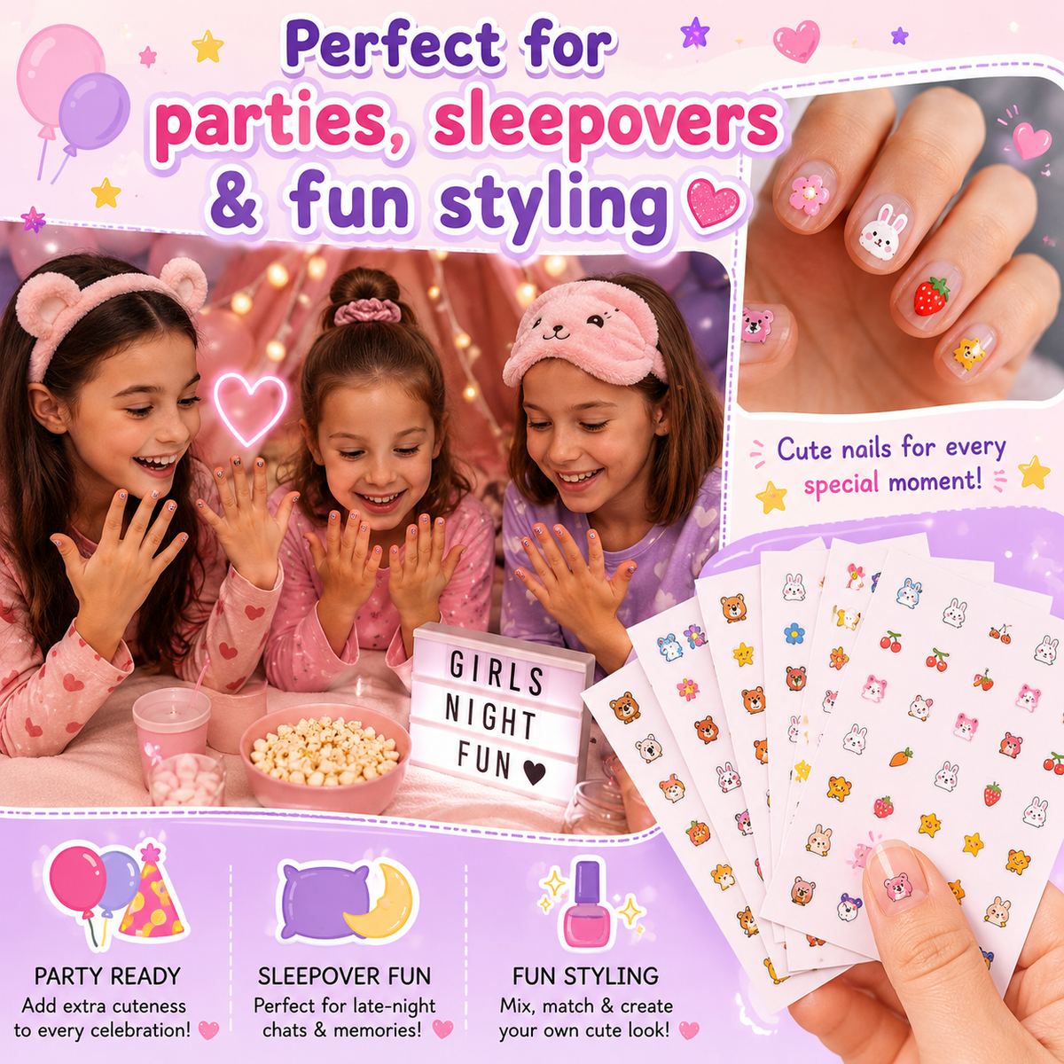 Glowing Cute Nail Stickers - Self Adhesive