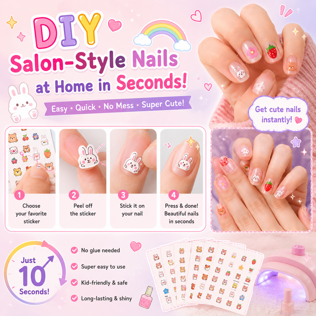 Glowing Cute Nail Stickers - Self Adhesive