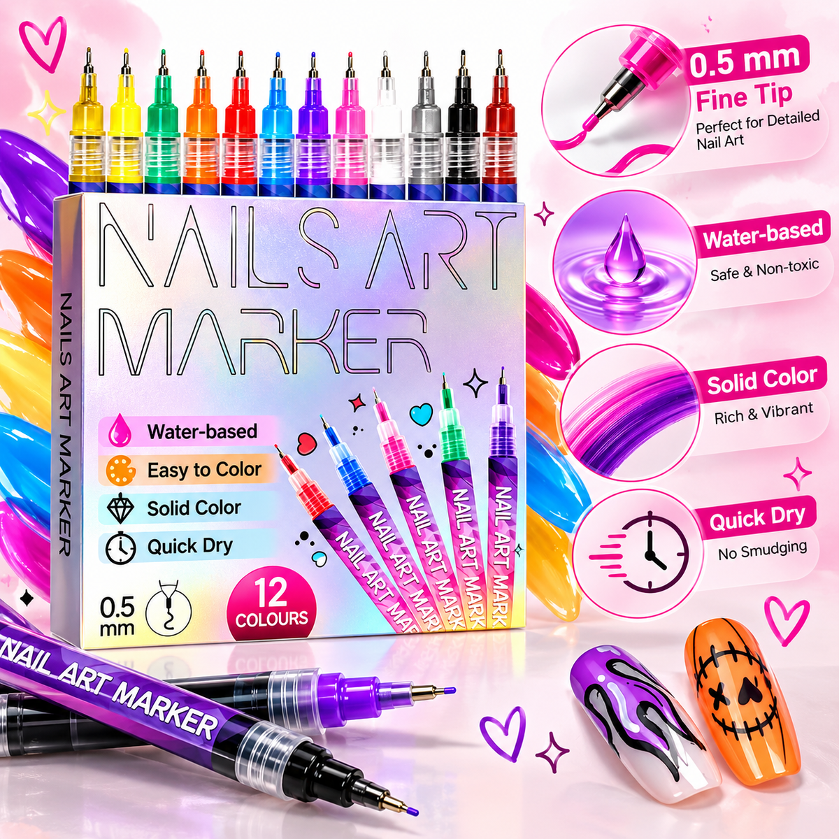 12 Colors Nail Art Marker Pen Set