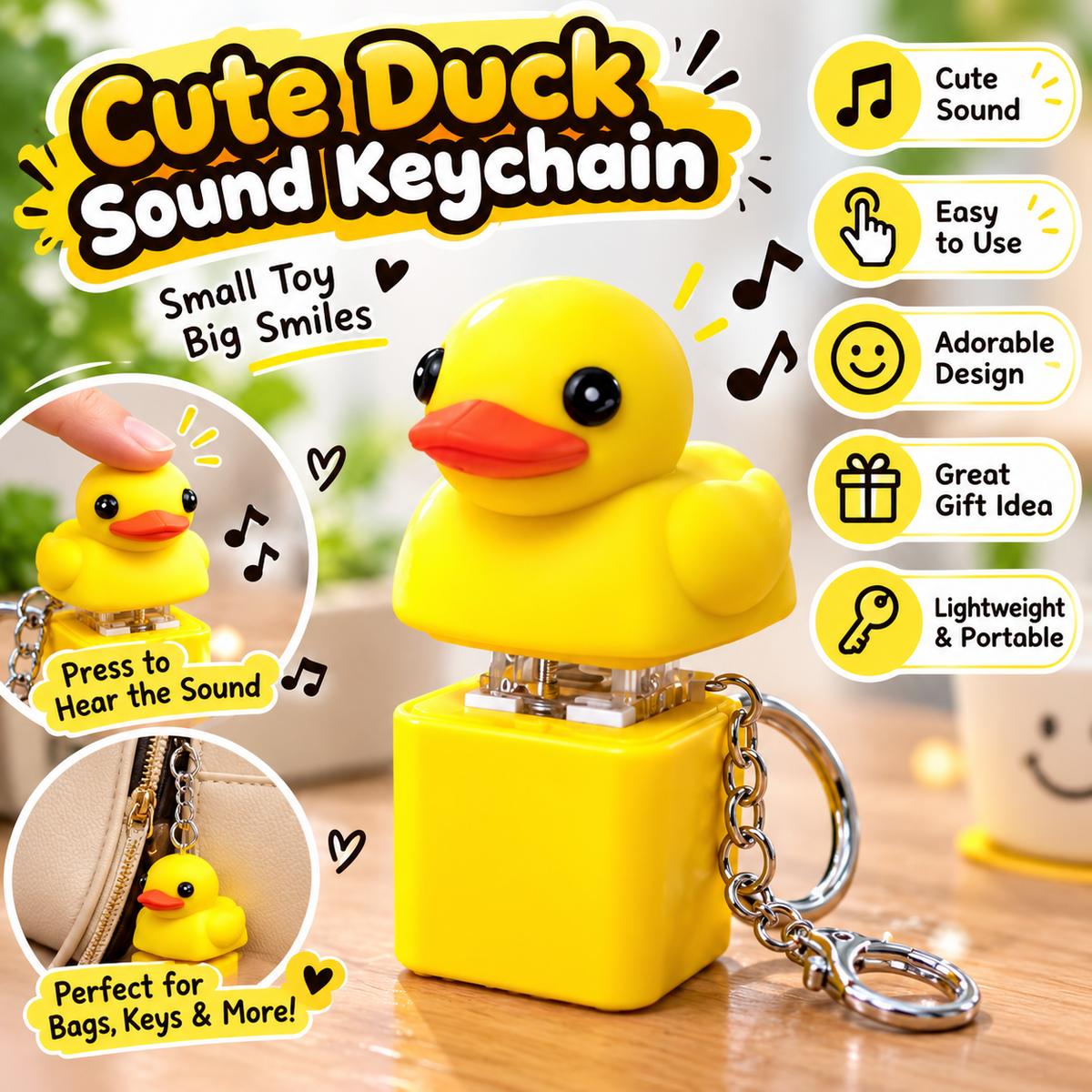 🐥 Cute Yellow Duck Sound Keychain