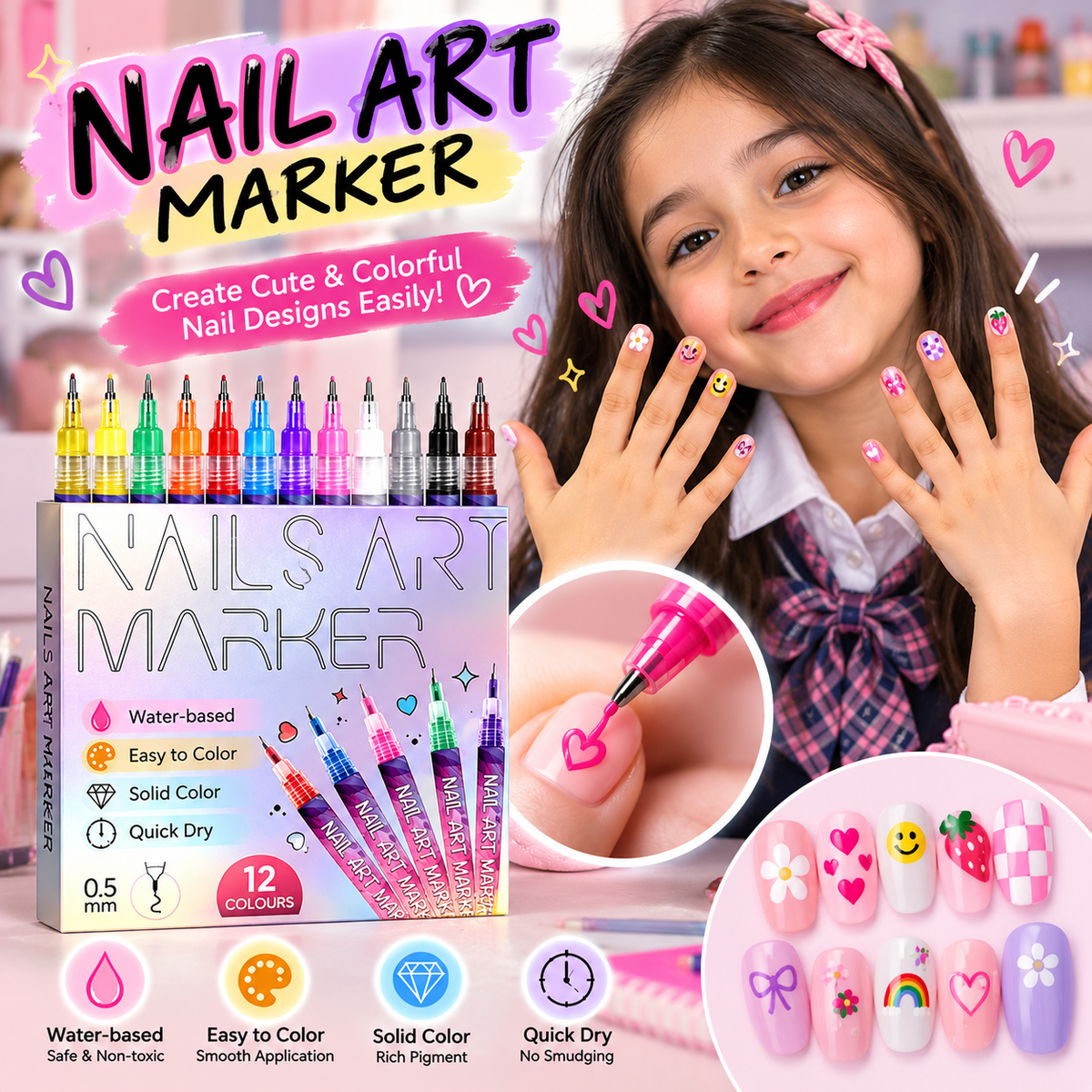 12 Colors Nail Art Marker Pen Set