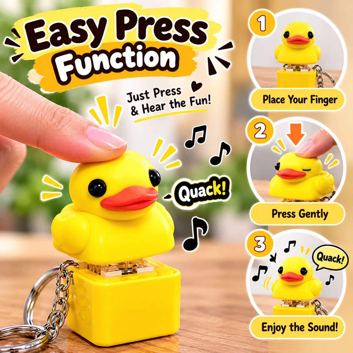 🐥 Cute Yellow Duck Sound Keychain
