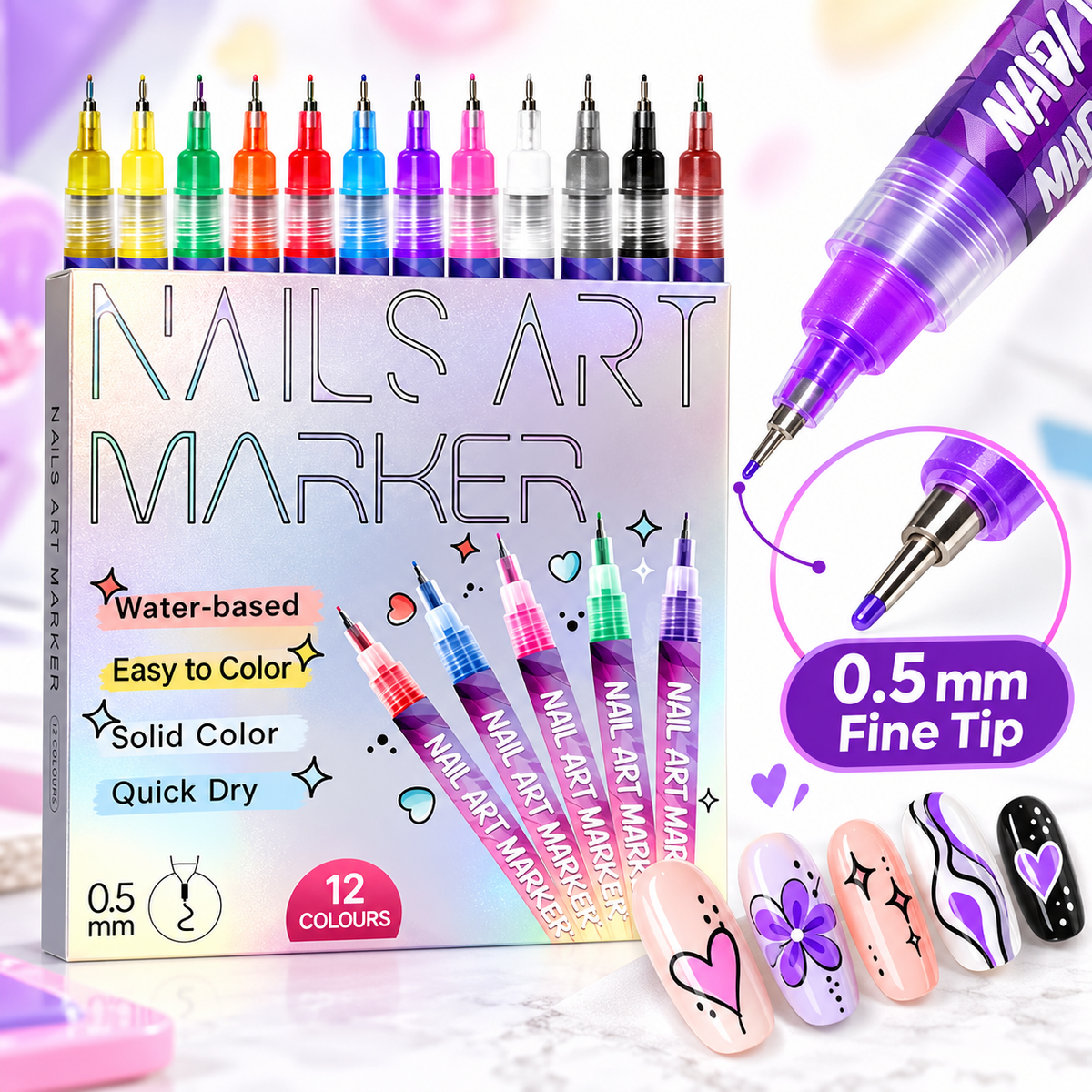 12 Colors Nail Art Marker Pen Set