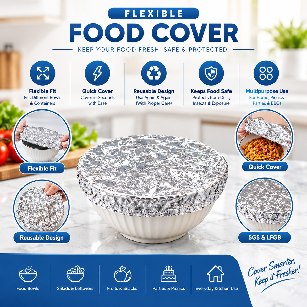 Reusable Aluminum Foil Food Covers, Insulated Domes for Hot Meals 100.