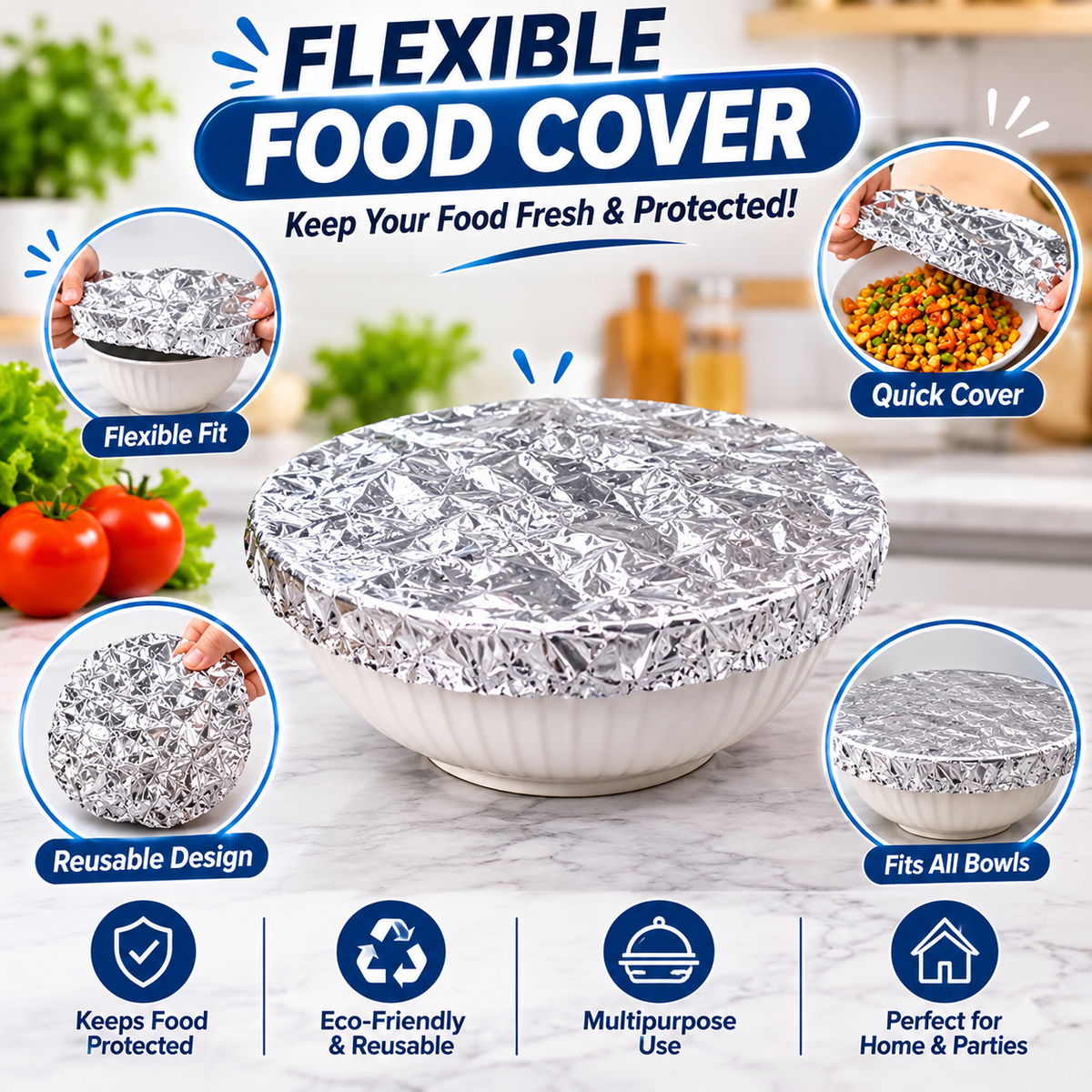 Reusable Aluminum Foil Food Covers, Insulated Domes for Hot Meals 100.