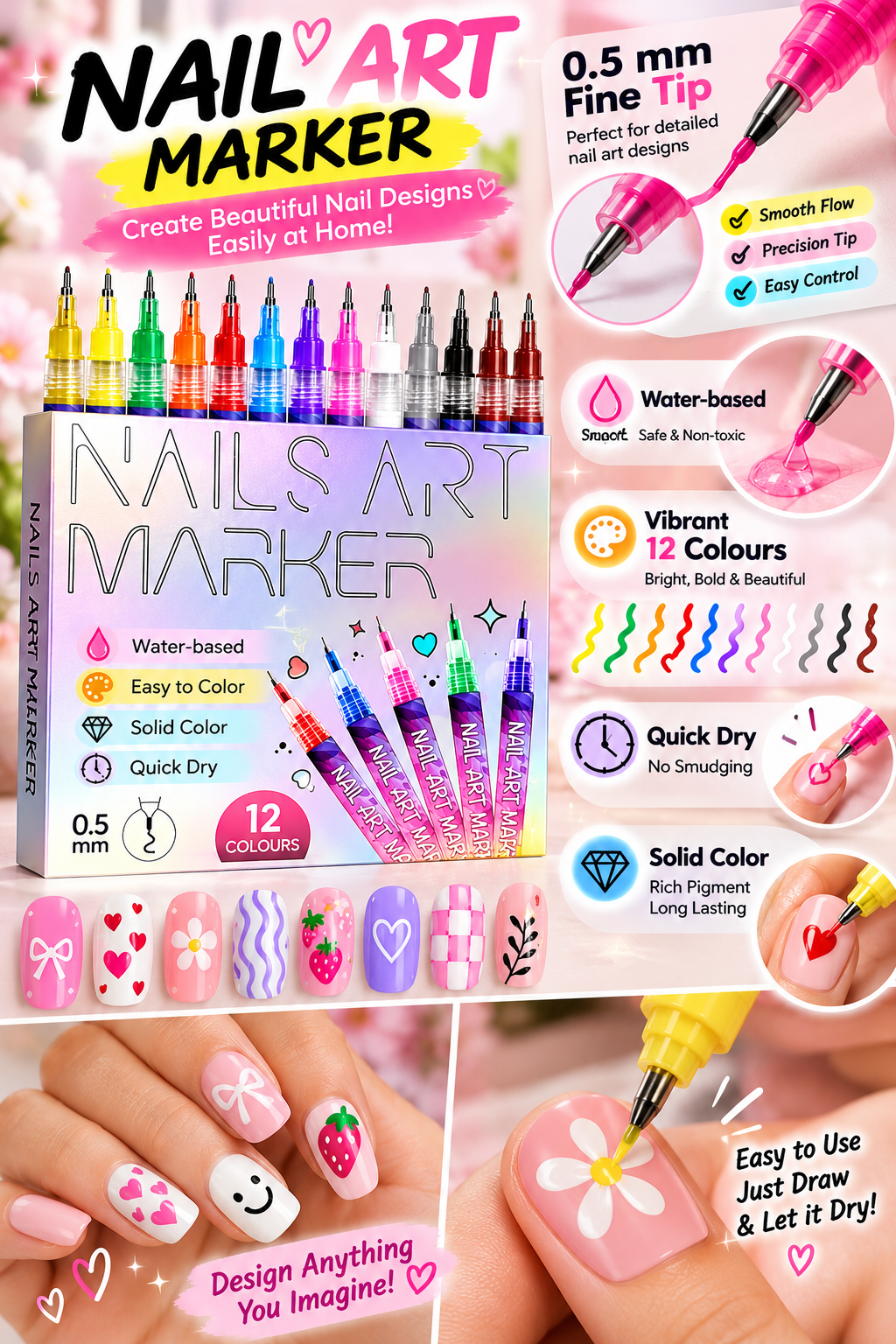 12 Colors Nail Art Marker Pen Set