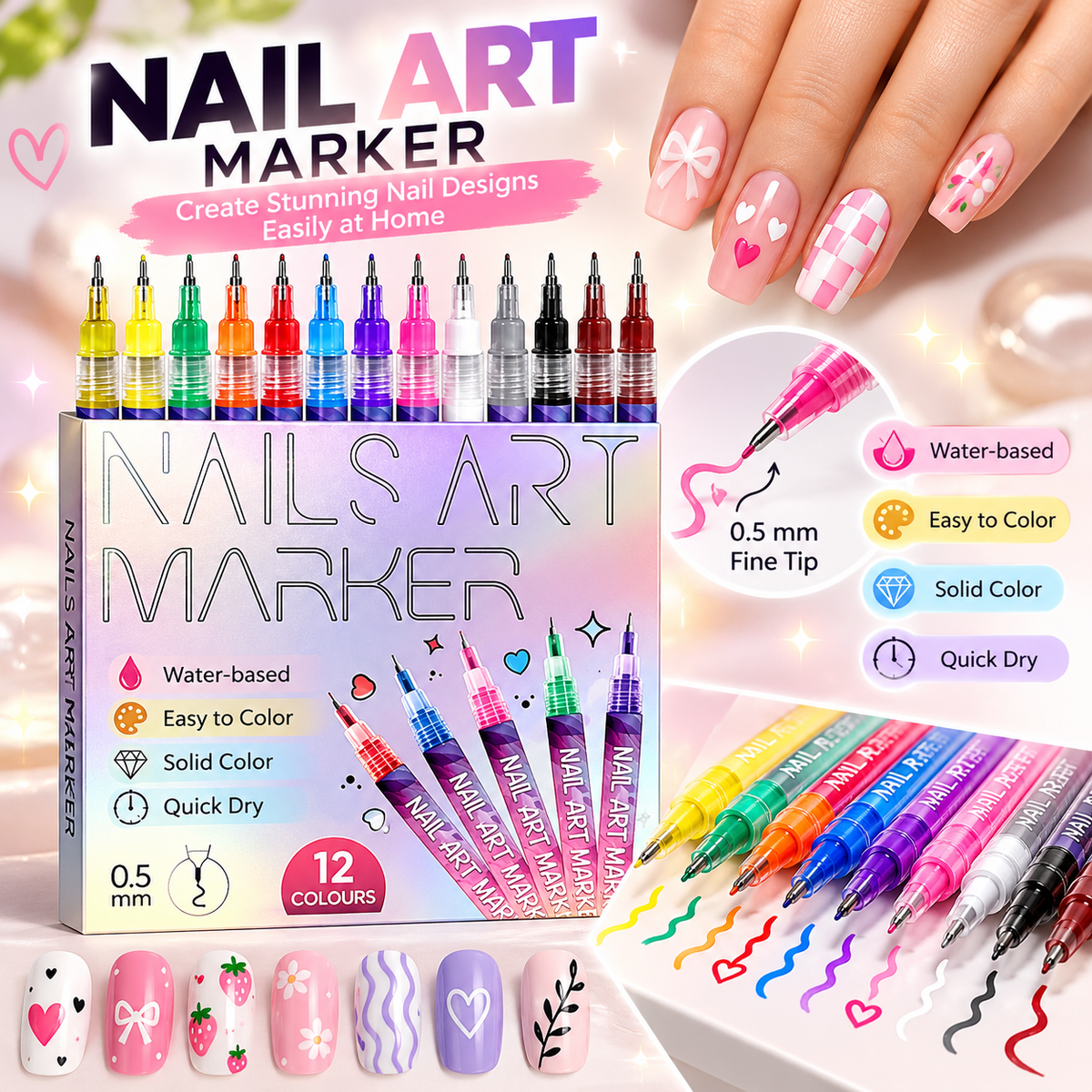 12 Colors Nail Art Marker Pen Set