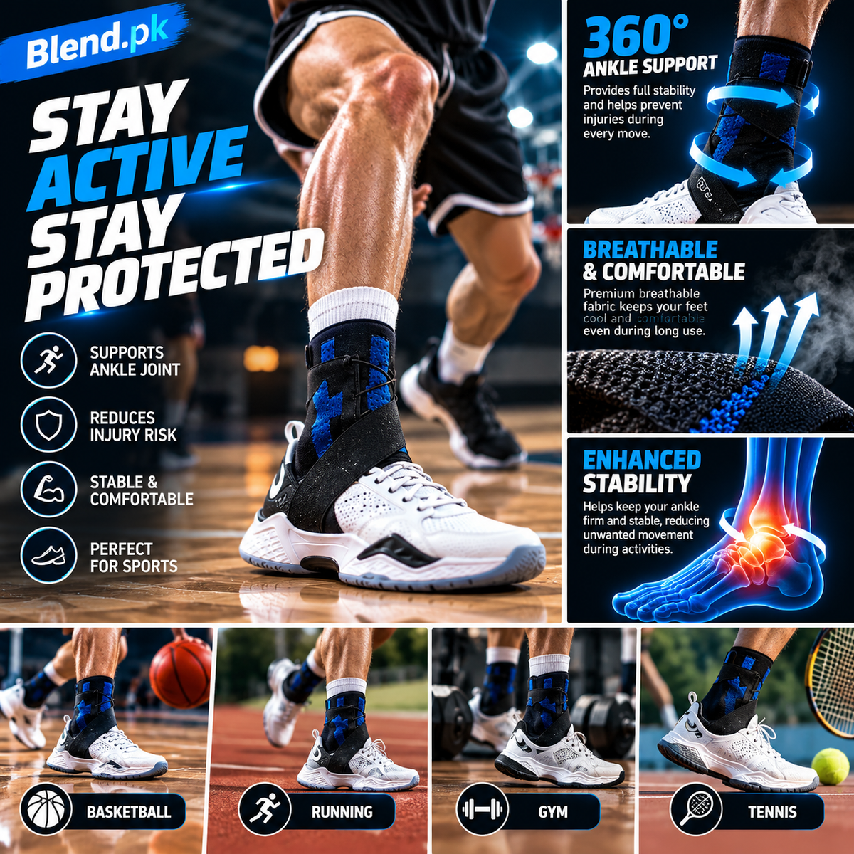 ProFit 360° Sports Ankle Support Brace – Adjustable Ankle Stabilizer for Men & Women