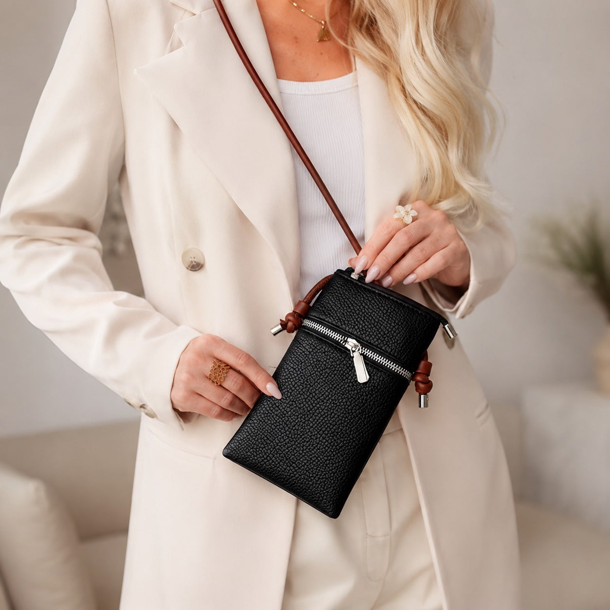 Classic Leather Crossbody Phone Bag