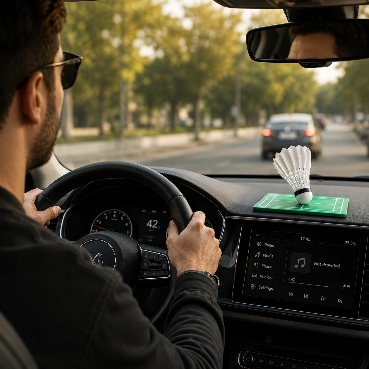 Sporty 360° Swivel Shuttlecock Dashboard Figurine