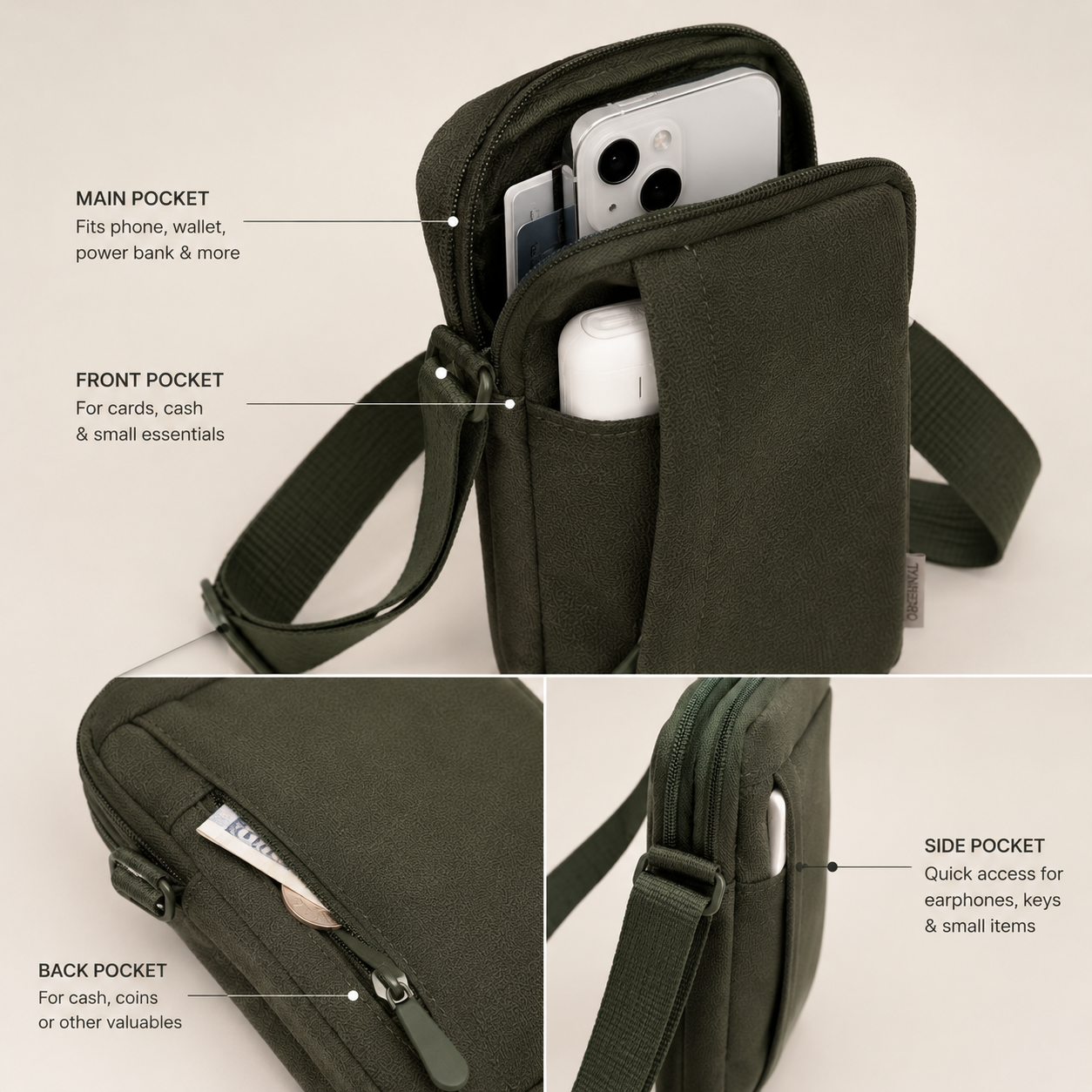 Classic waterproof crossbody  bag