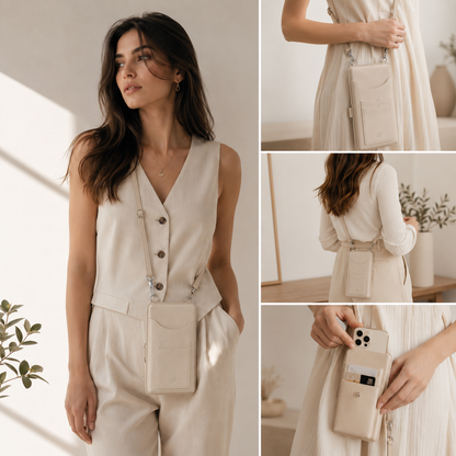 Luxury Beige Pearl Angeli Crossbody Phone Bag