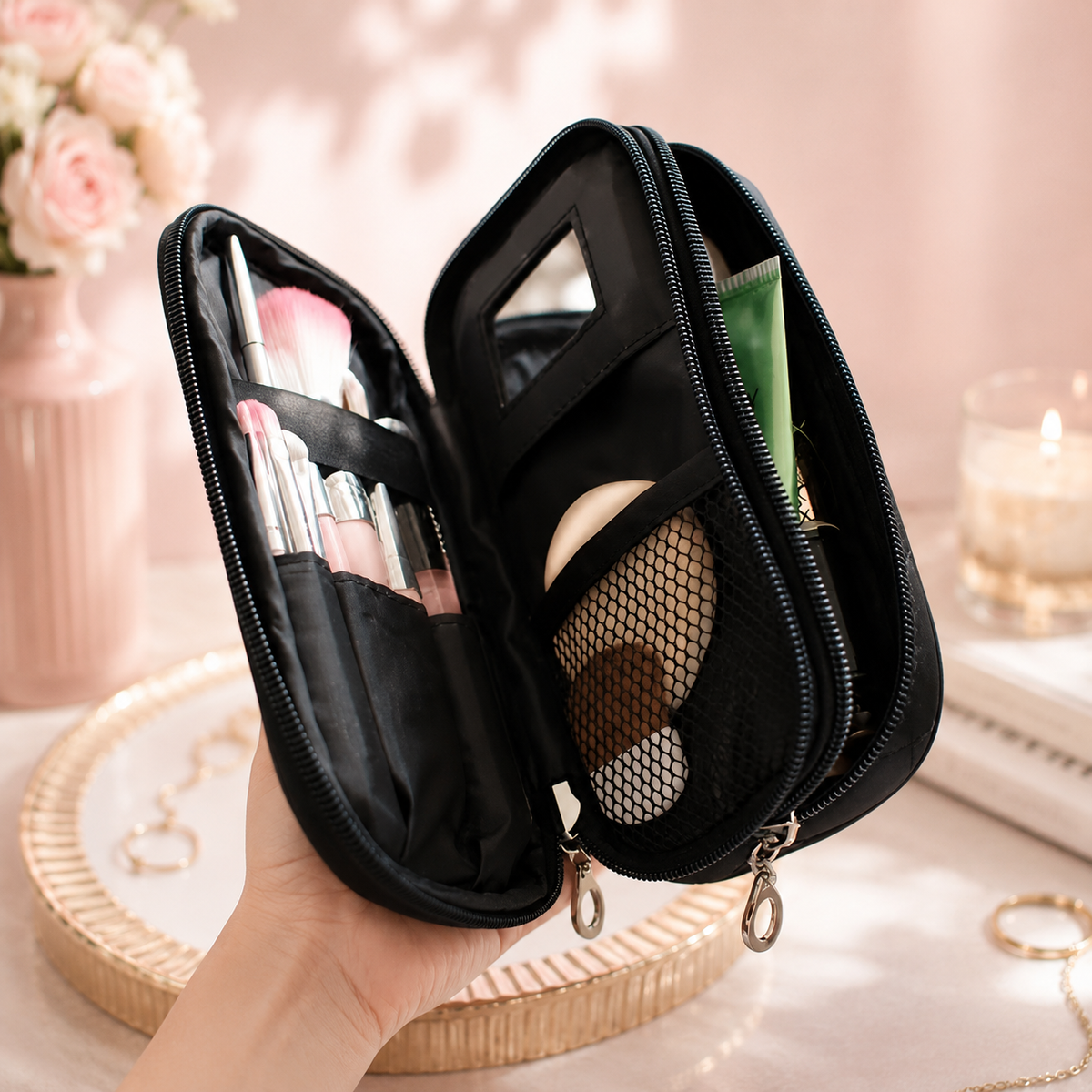 Luxury Quilted Travel Cosmetic Bag