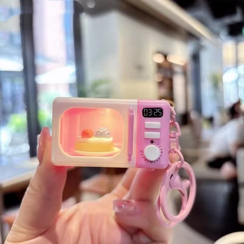 Mini LED Microwave Keychain Charm
