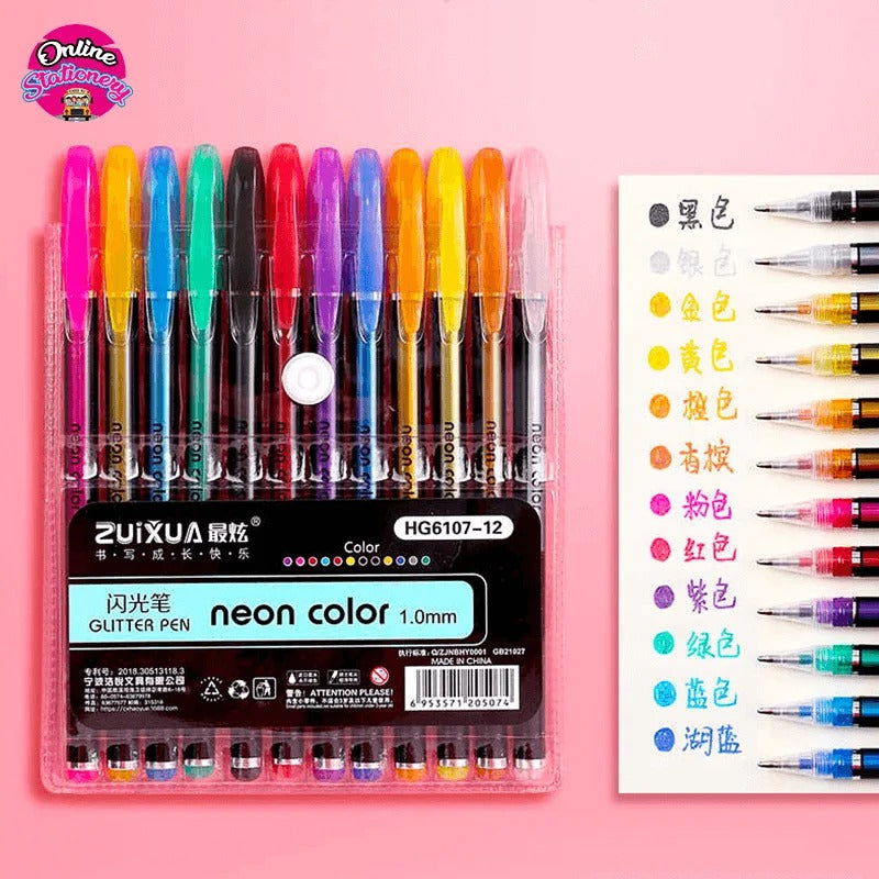Cute Kawaii Multicolor Glitter Neon Gel Pen