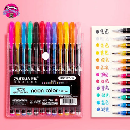 Cute Kawaii Multicolor Glitter Neon Gel Pen
