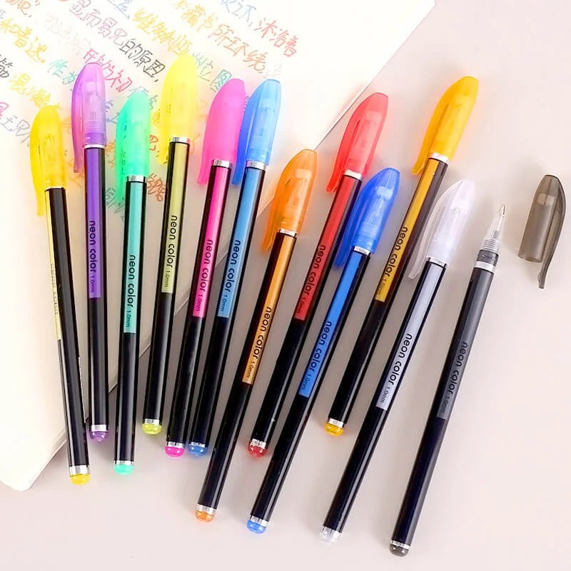 Cute Kawaii Multicolor Glitter Neon Gel Pen