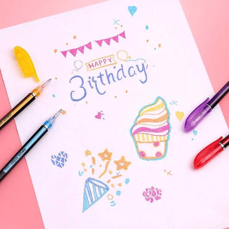 Cute Kawaii Multicolor Glitter Neon Gel Pen