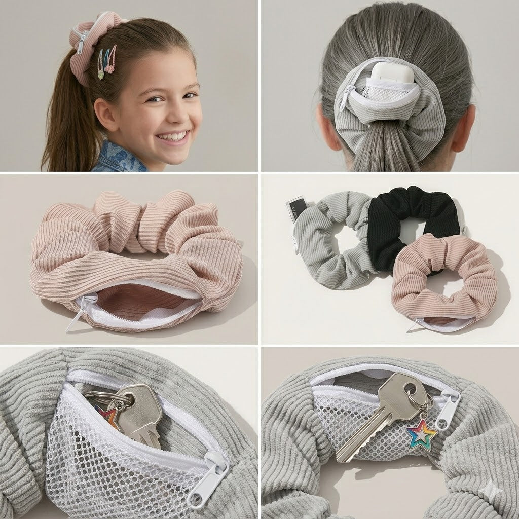 🎀 ZipPocket Ponytail Holder for Girls 🎀